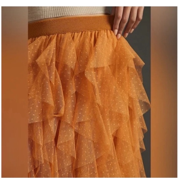Anthropologie Tesia Tiered Pull-On Orange Burnt  Skirt Size XXS - Picture 7 of 12